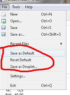 save settings as default