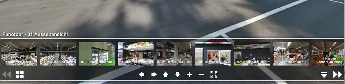 Example of thumbnails as navigation tool for panorama tours