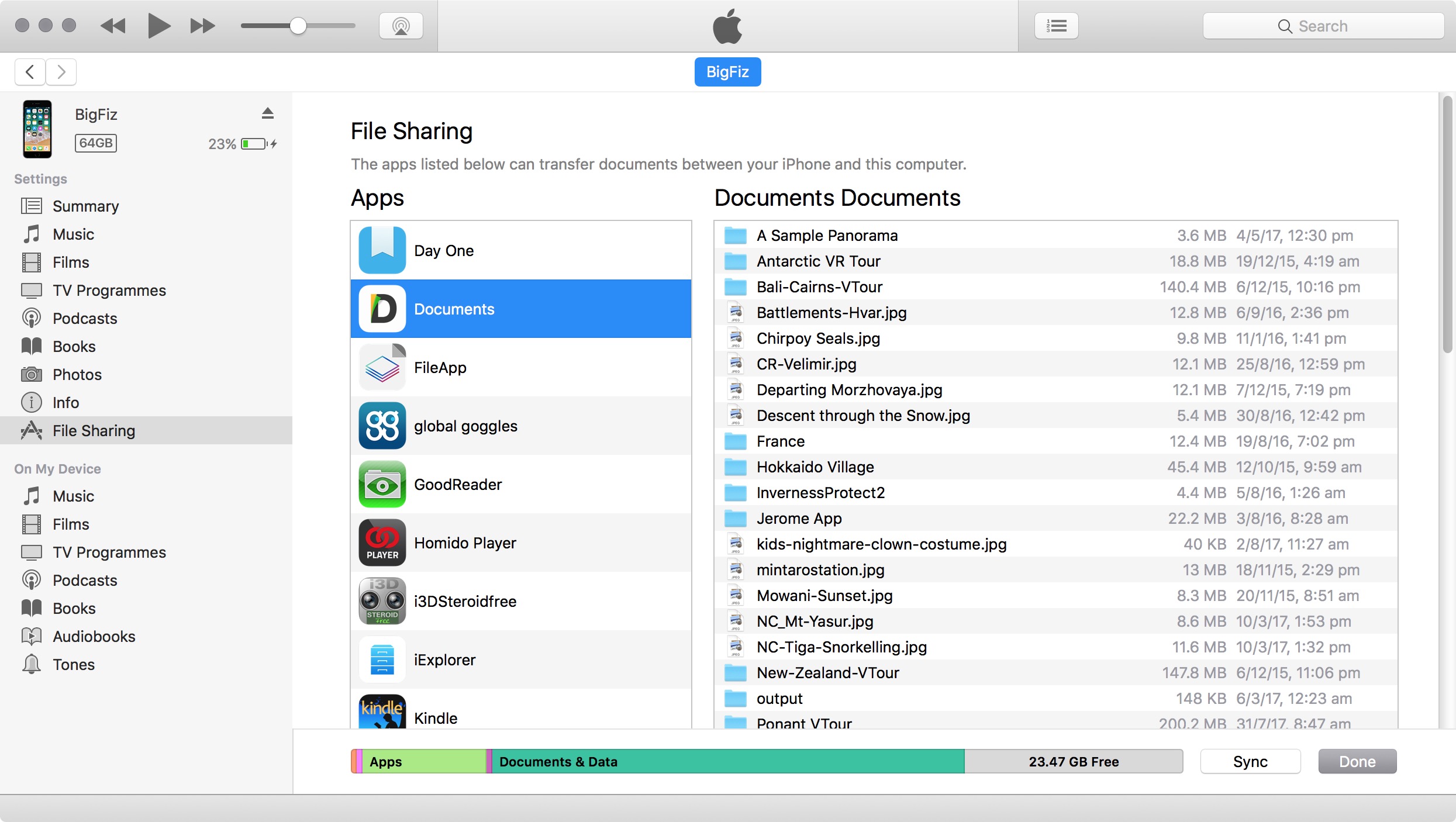 File Sharing in iTunes