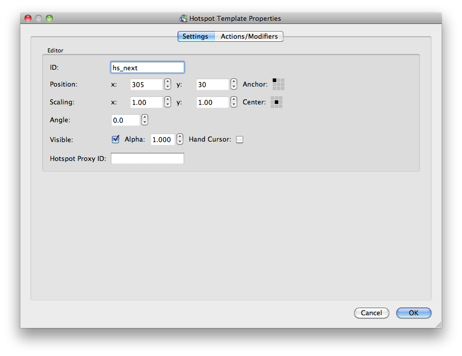 Settings for the HotSpot Template